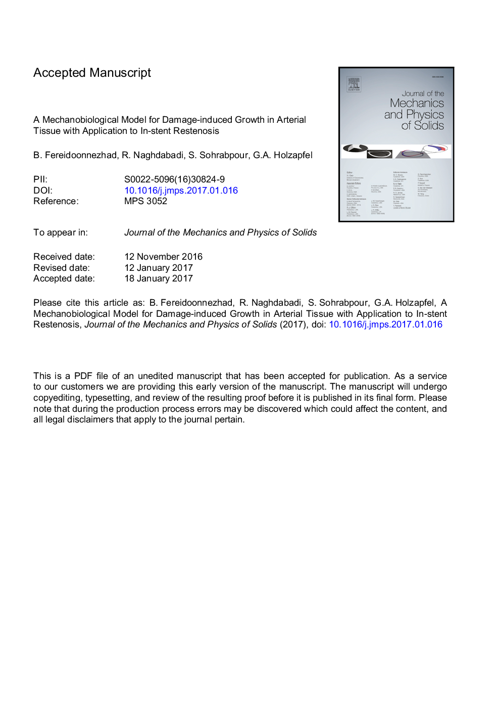 A Mechanobiological model for damage-induced growth in arterial tissue with application to in-stent restenosis