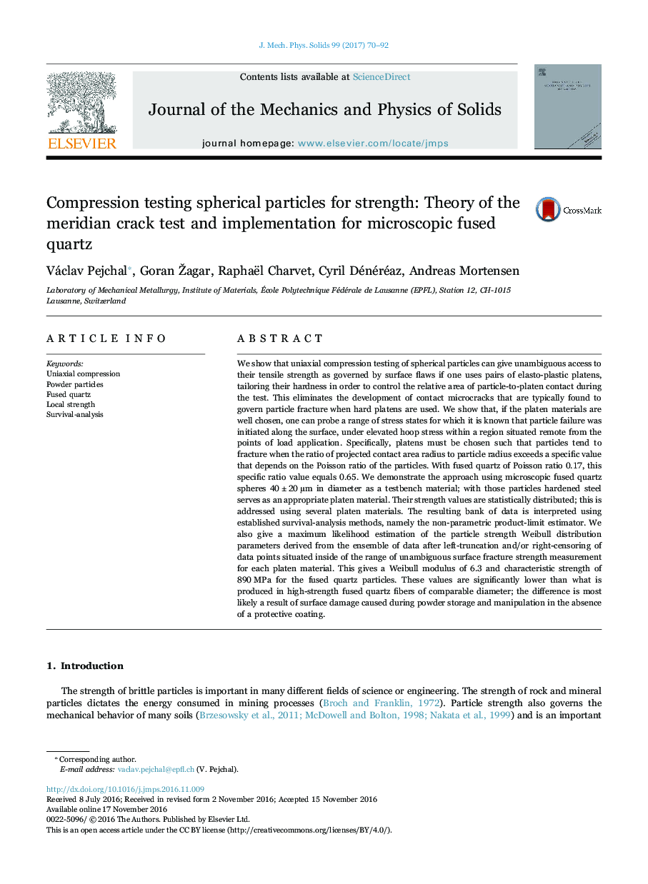 Compression testing spherical particles for strength: Theory of the meridian crack test and implementation for microscopic fused quartz