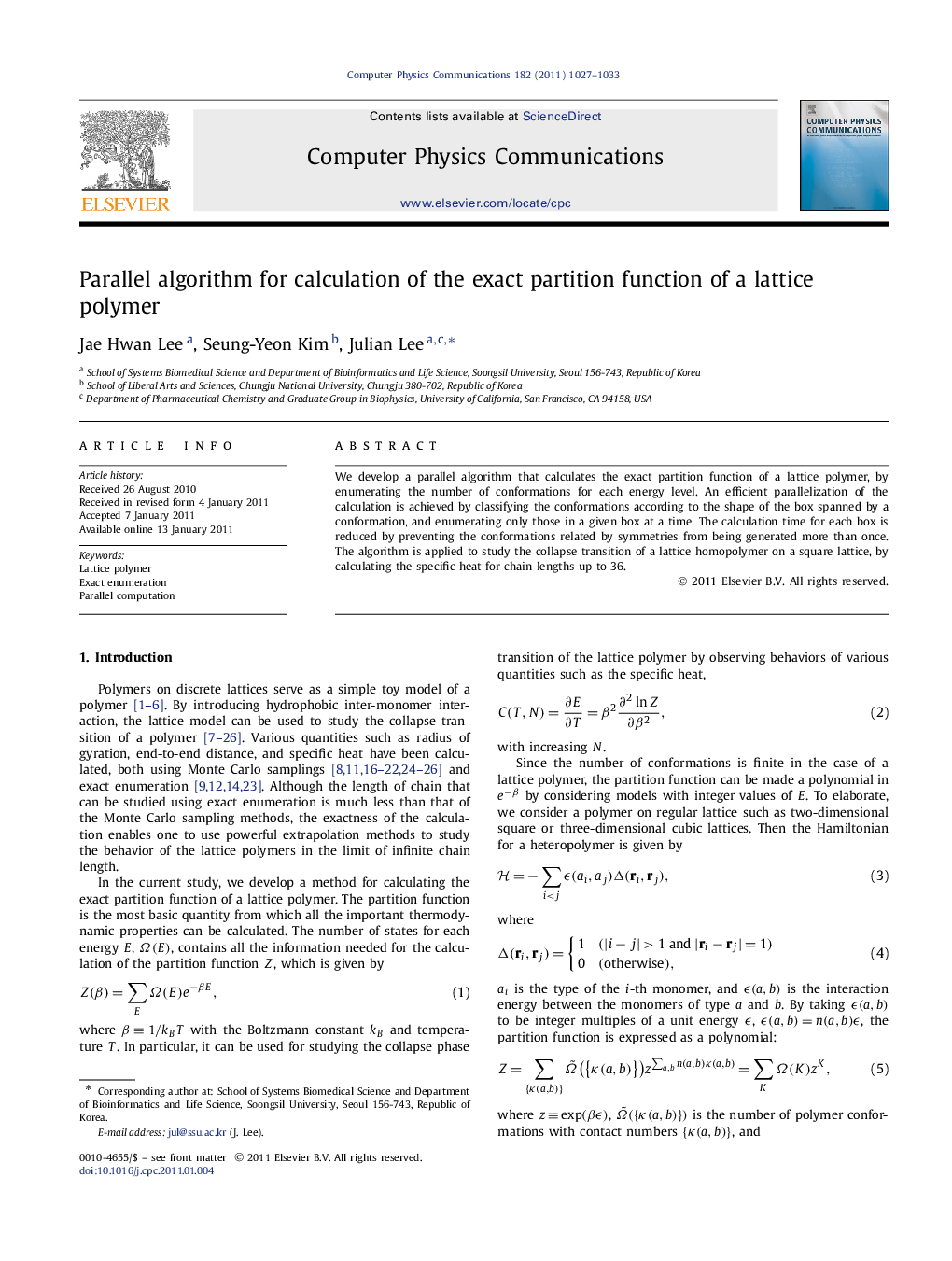 Parallel algorithm for calculation of the exact partition function of a lattice polymer