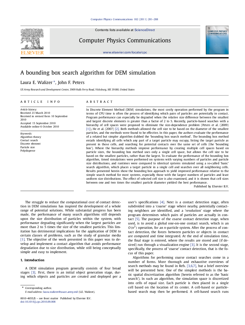 A bounding box search algorithm for DEM simulation