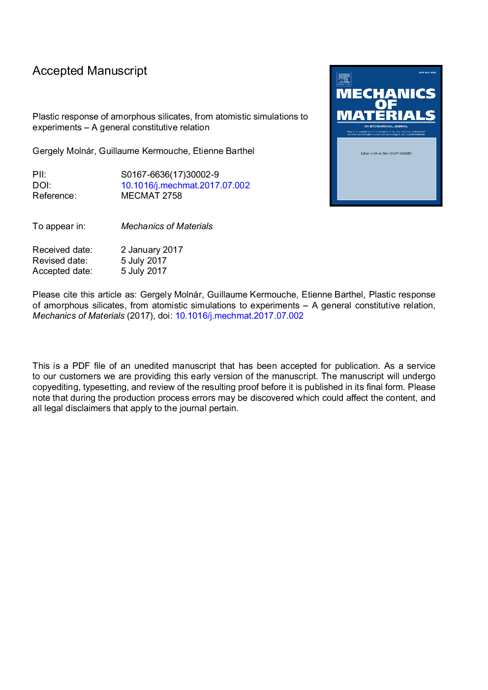 Plastic response of amorphous silicates, from atomistic simulations to experiments - A general constitutive relation