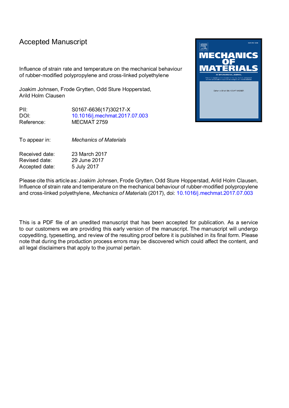 Influence of strain rate and temperature on the mechanical behaviour of rubber-modified polypropylene and cross-linked polyethylene