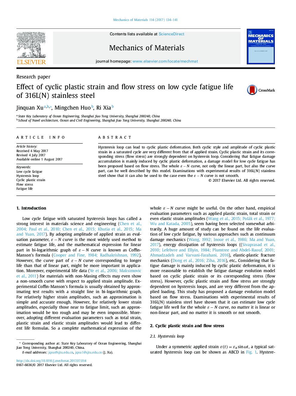 Effect of cyclic plastic strain and flow stress on low cycle fatigue life of 316L(N) stainless steel