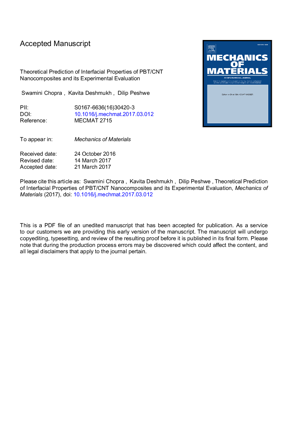 Theoretical prediction of interfacial properties of PBT/CNT nanocomposites and its experimental evaluation