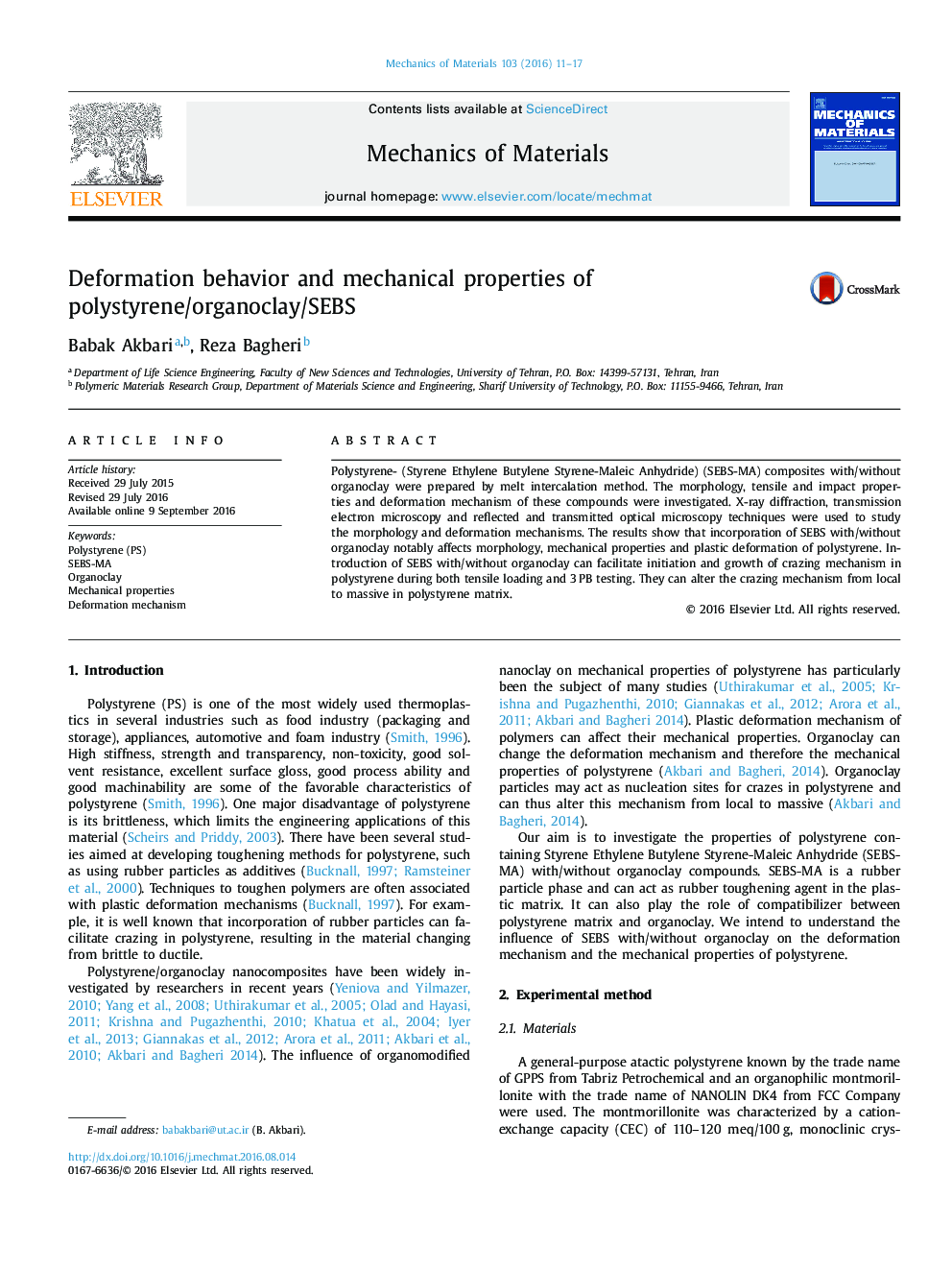 Deformation behavior and mechanical properties of polystyrene/organoclay/SEBS