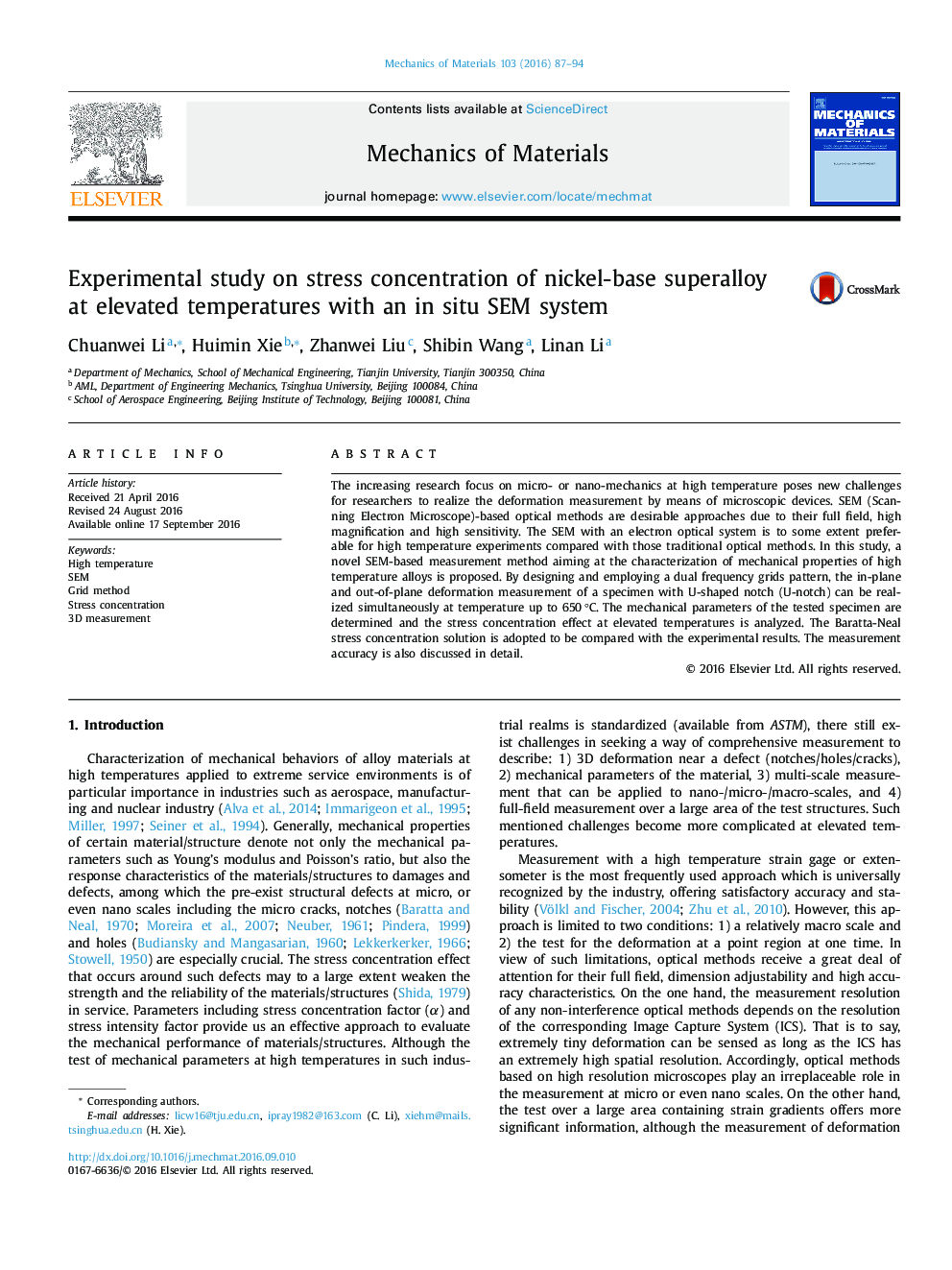 Experimental study on stress concentration of nickel-base superalloy at elevated temperatures with an in situ SEM system