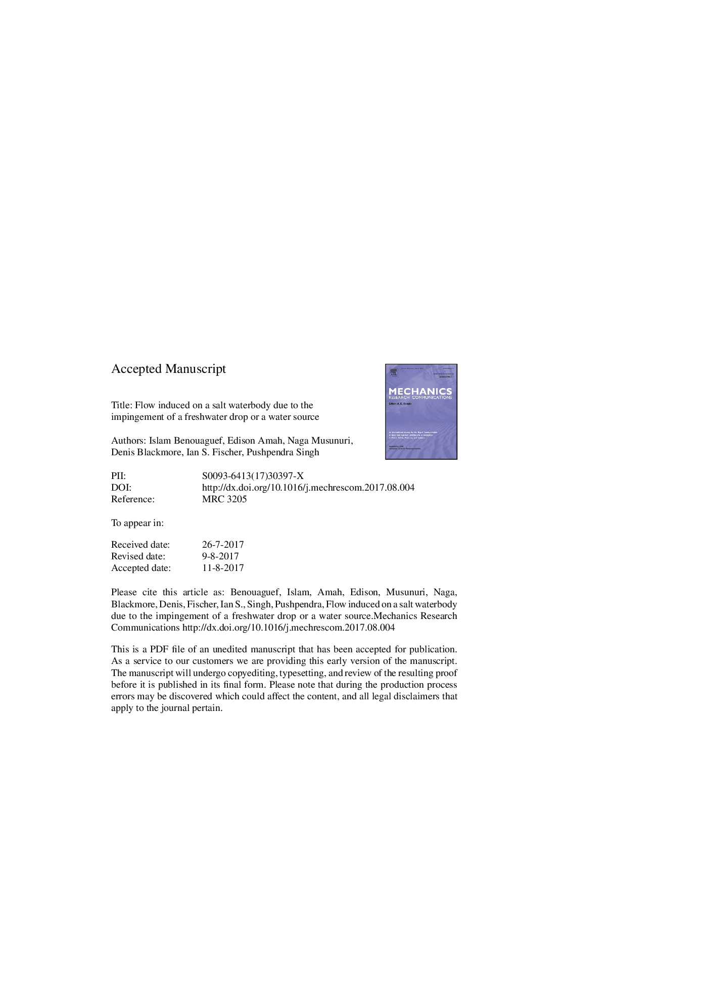 Flow induced on a salt waterbody due to the impingement of a freshwater drop or a water source