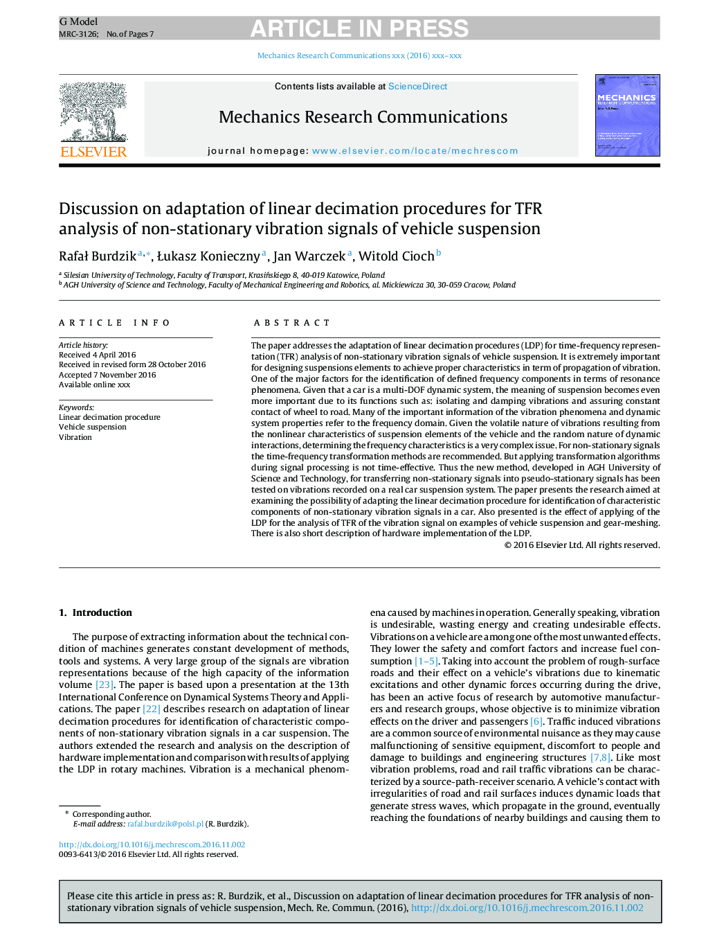 Adapted linear decimation procedures for TFR analysis of non-stationary vibration signals of vehicle suspensions