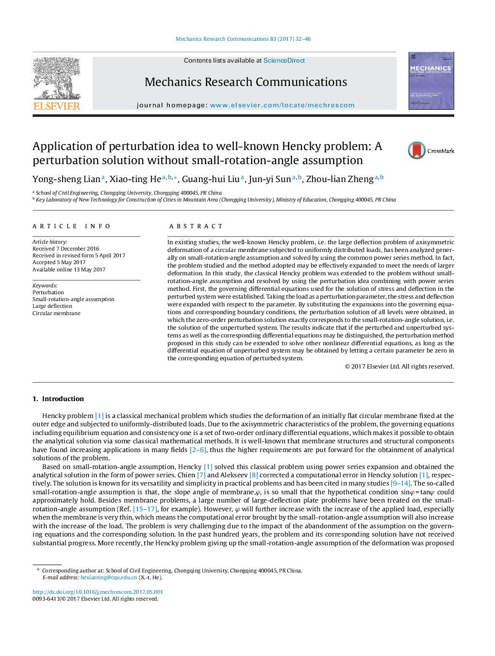 Application of perturbation idea to well-known Hencky problem: A perturbation solution without small-rotation-angle assumption