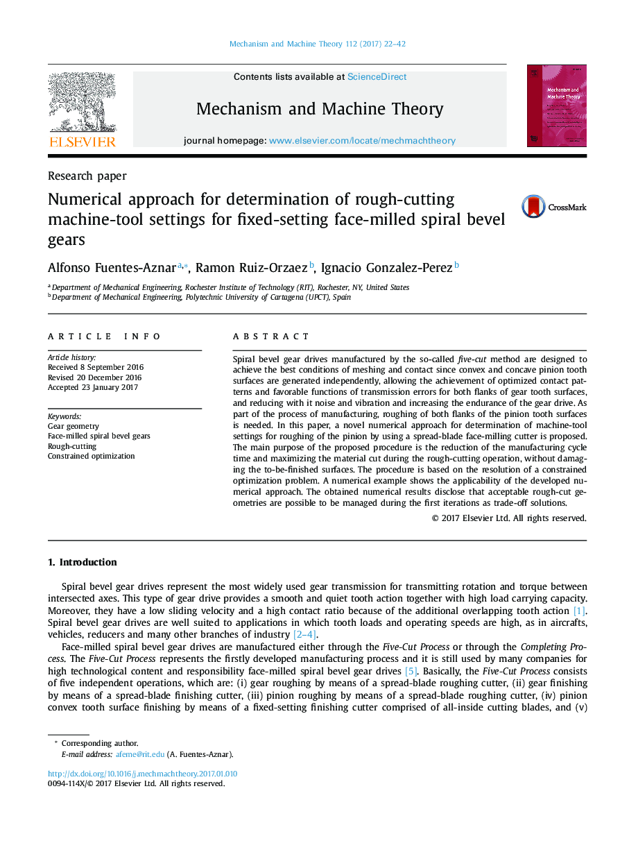 Numerical approach for determination of rough-cutting machine-tool settings for fixed-setting face-milled spiral bevel gears