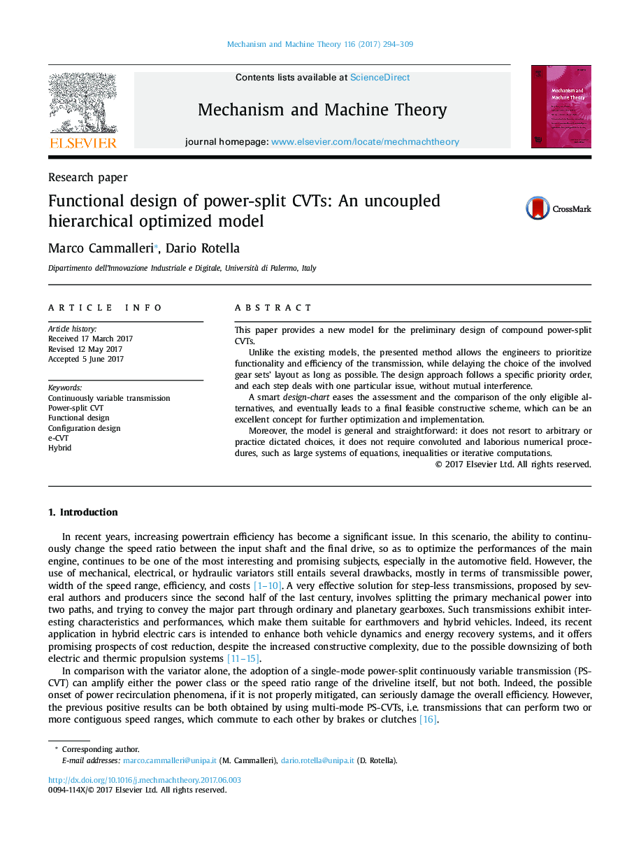 Functional design of power-split CVTs: An uncoupled hierarchical optimized model