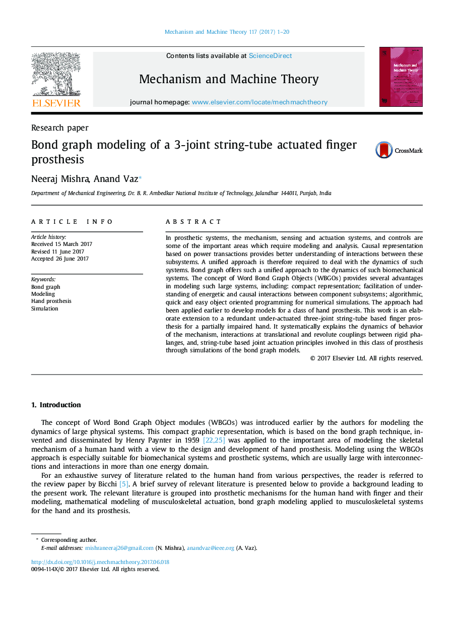 Bond graph modeling of a 3-joint string-tube actuated finger prosthesis