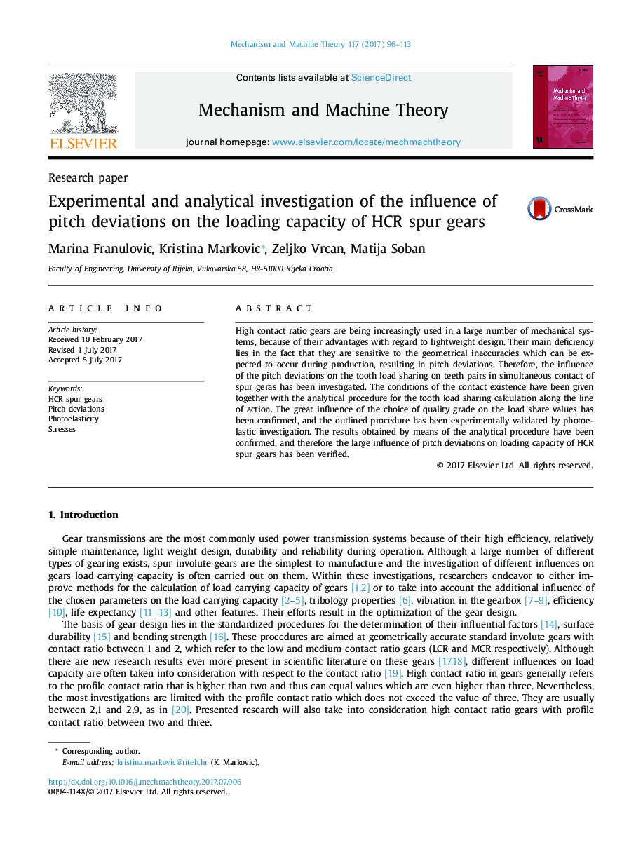 Experimental and analytical investigation of the influence of pitch deviations on the loading capacity of HCR spur gears