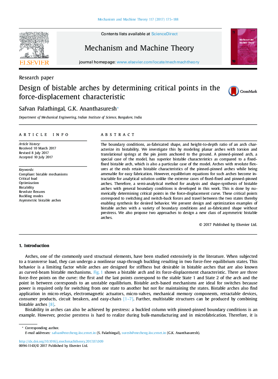 Design of bistable arches by determining critical points in the force-displacement characteristic