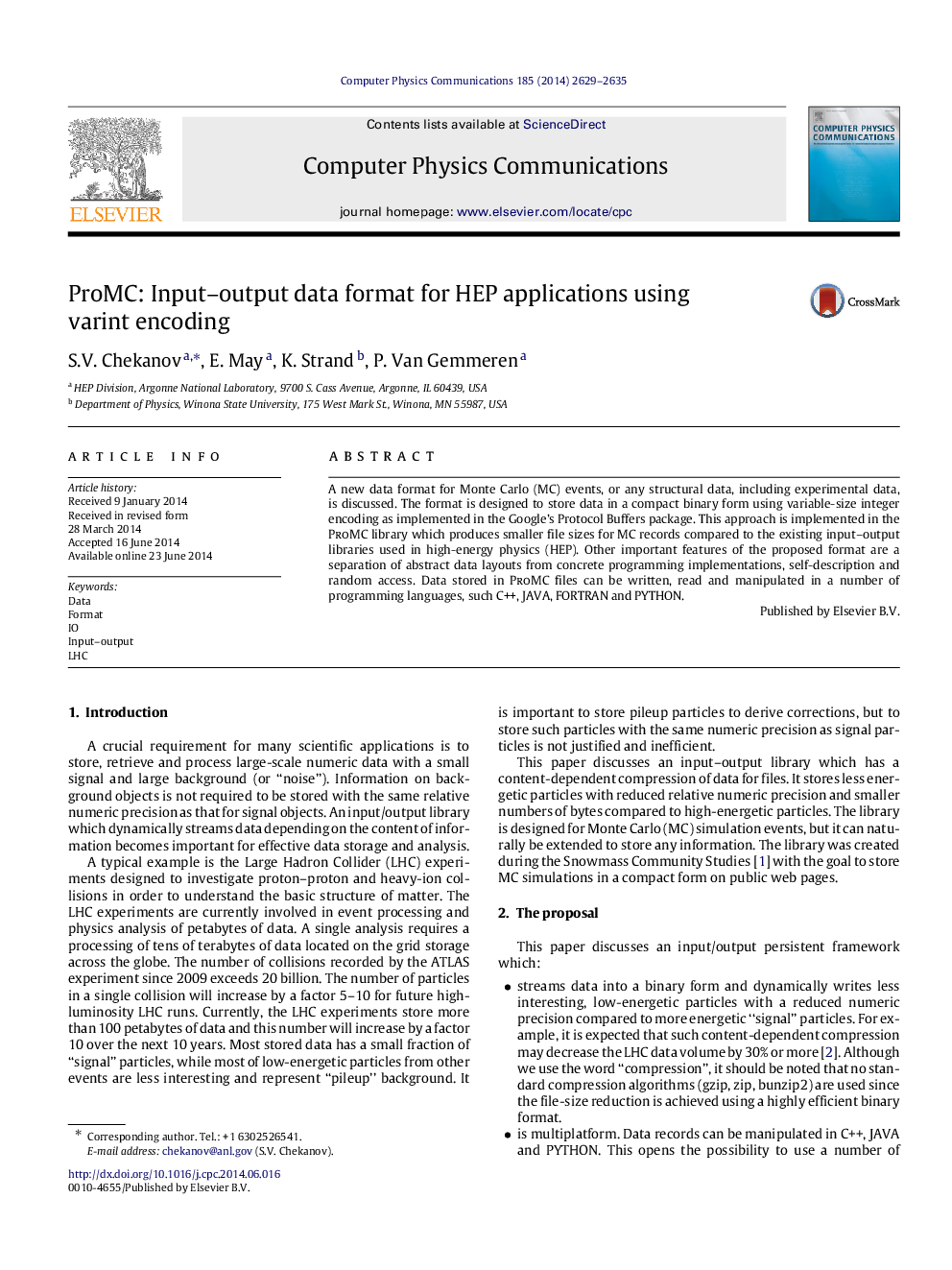 ProMC: Input–output data format for HEP applications using varint encoding