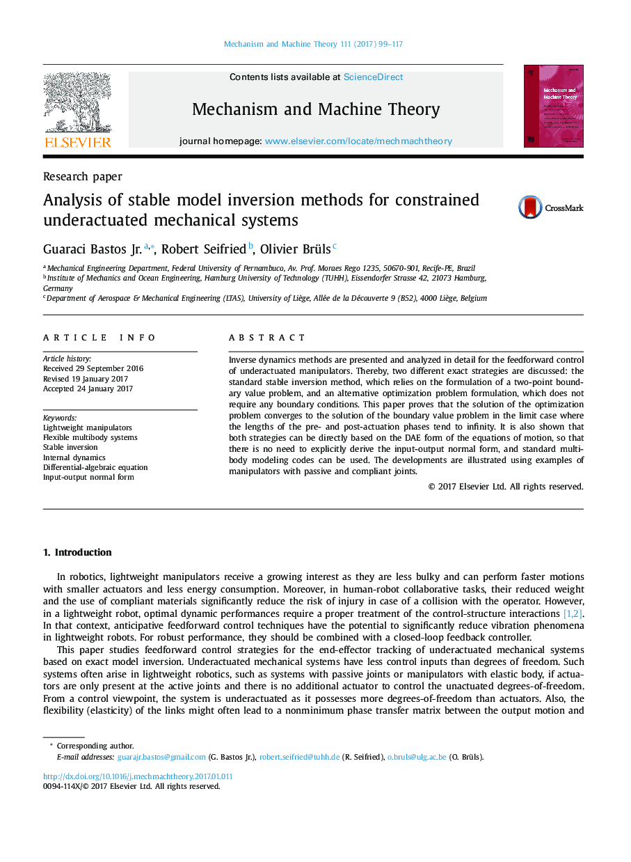 Analysis of stable model inversion methods for constrained underactuated mechanical systems