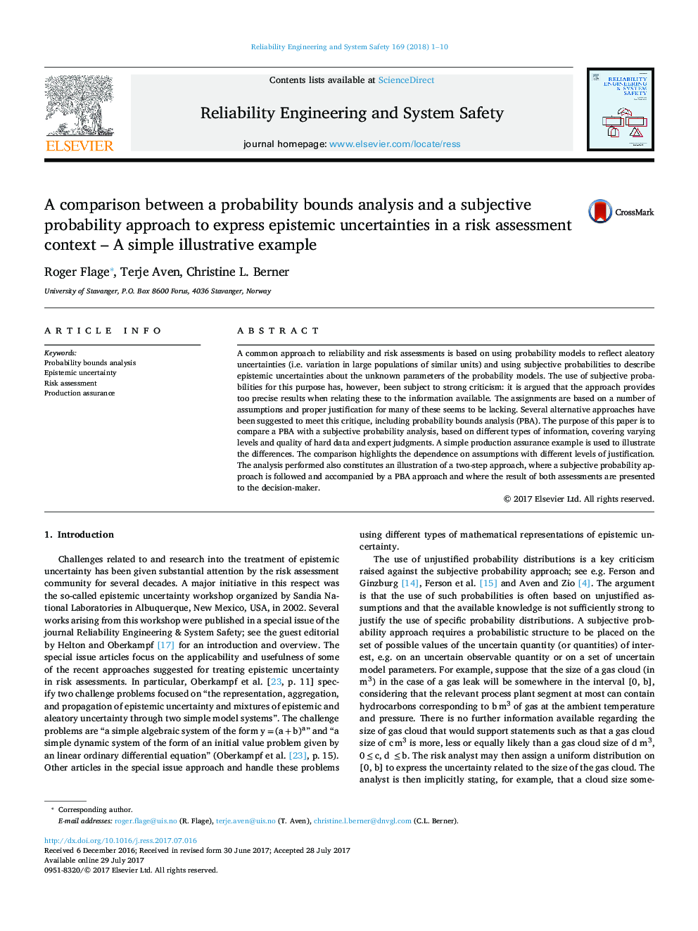 A comparison between a probability bounds analysis and a subjective probability approach to express epistemic uncertainties in a risk assessment context - A simple illustrative example