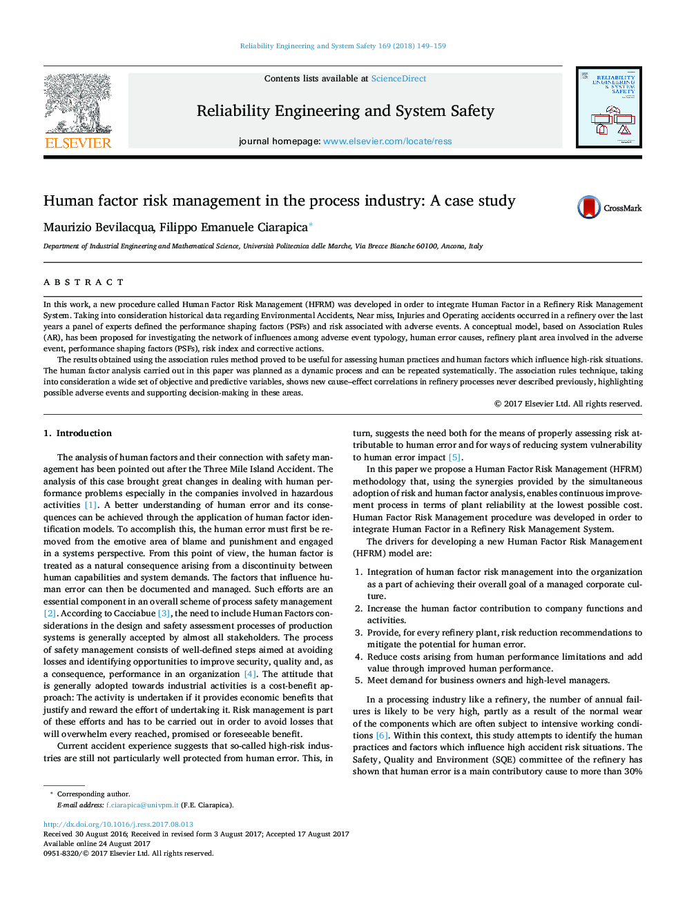 Human factor risk management in the process industry: A case study