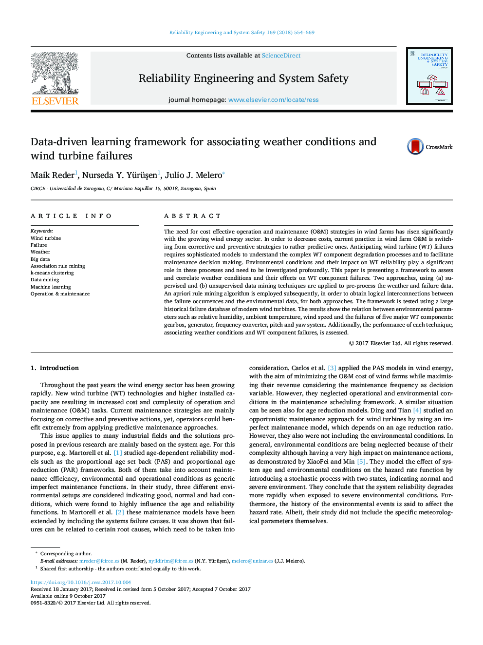 Data-driven learning framework for associating weather conditions and wind turbine failures