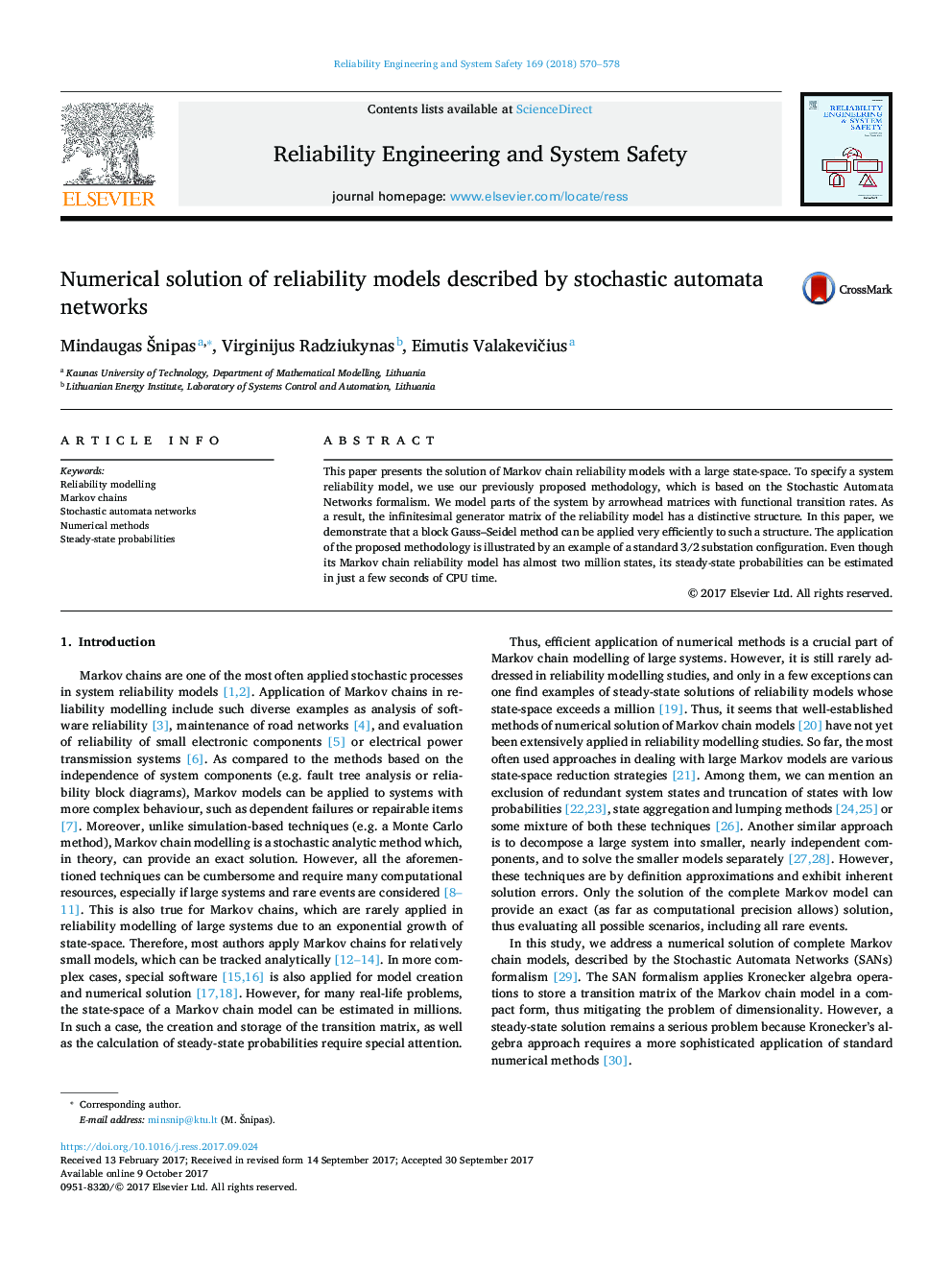 Numerical solution of reliability models described by stochastic automata networks