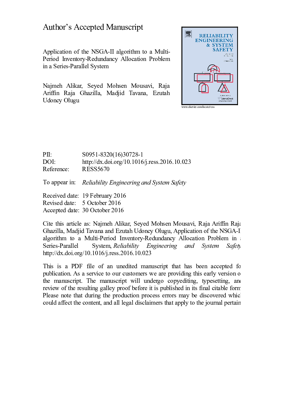 Application of the NSGA-II algorithm to a multi-period inventory-redundancy allocation problem in a series-parallel system