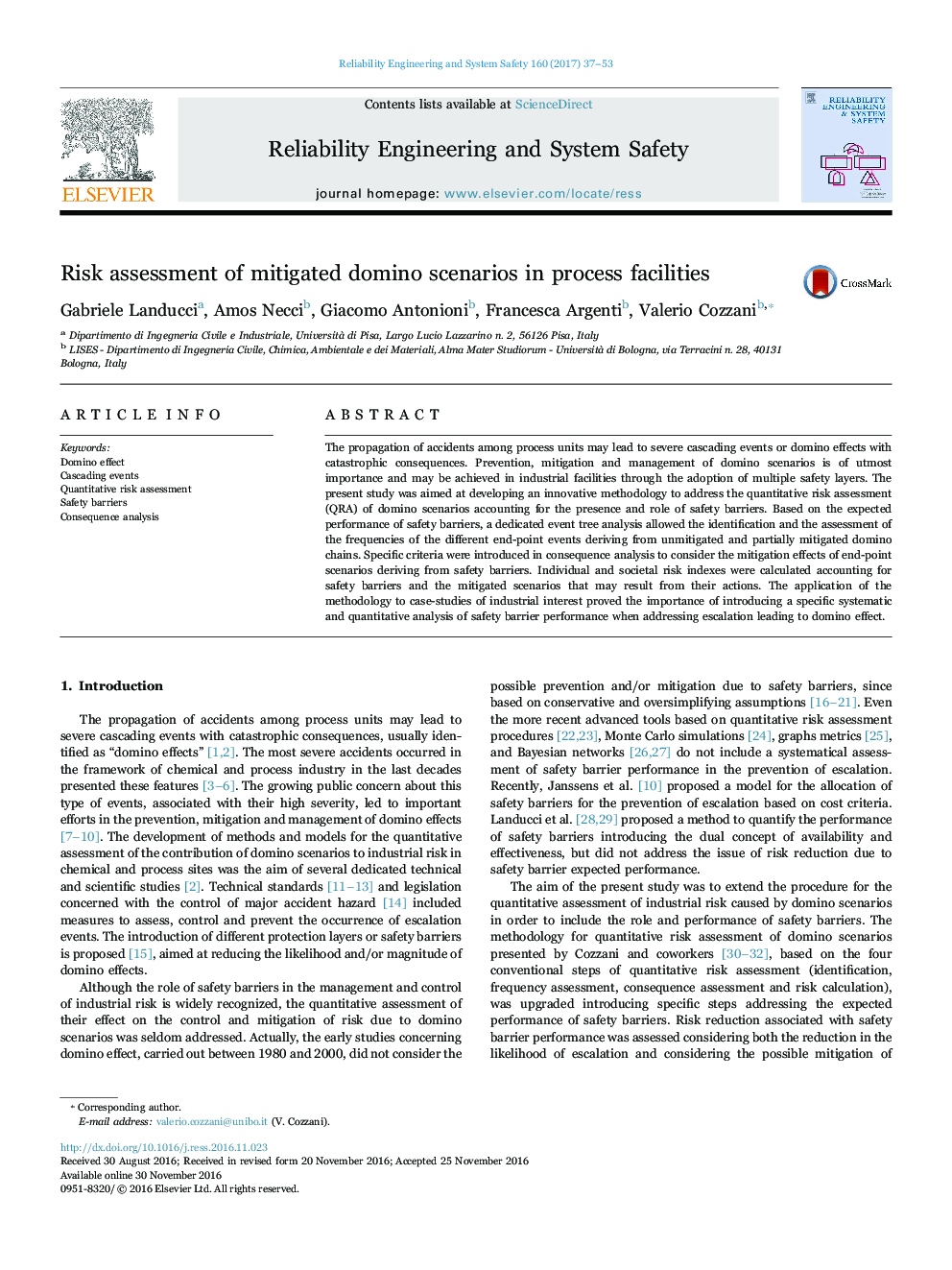 Risk assessment of mitigated domino scenarios in process facilities