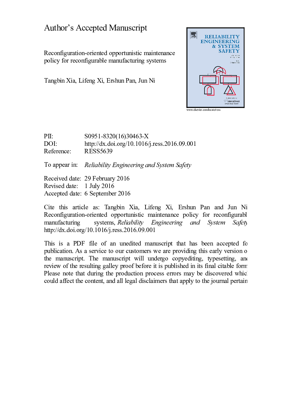 Reconfiguration-oriented opportunistic maintenance policy for reconfigurable manufacturing systems