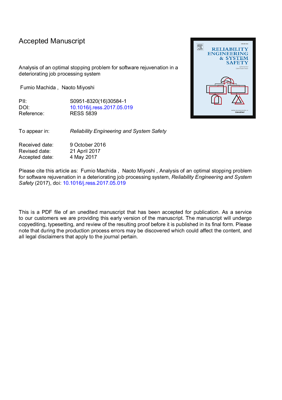 Analysis of an optimal stopping problem for software rejuvenation in a deteriorating job processing system