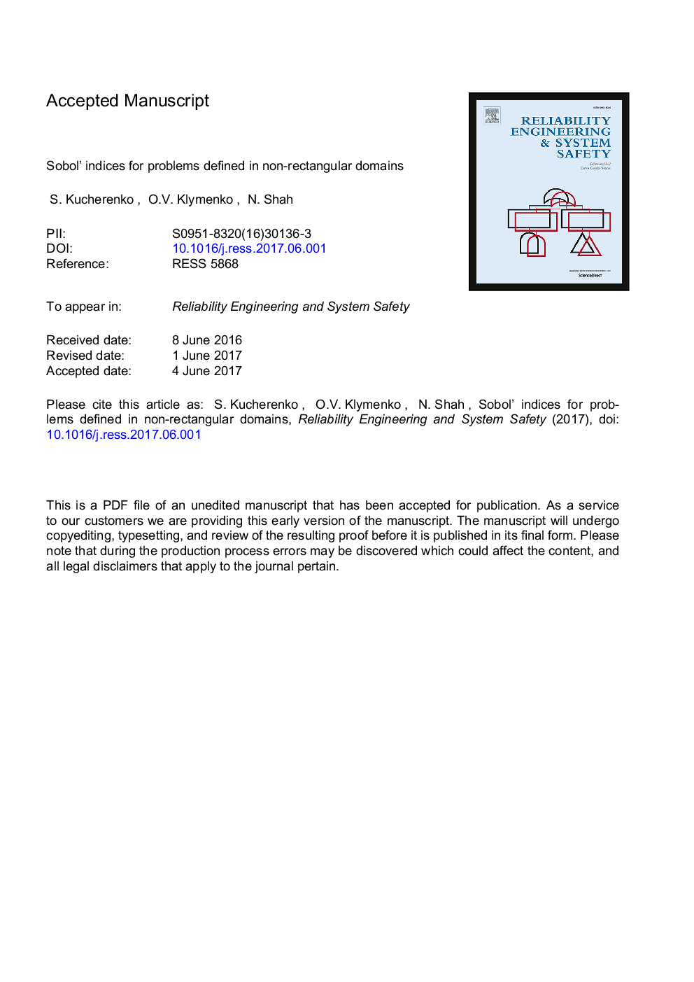 Sobol' indices for problems defined in non-rectangular domains