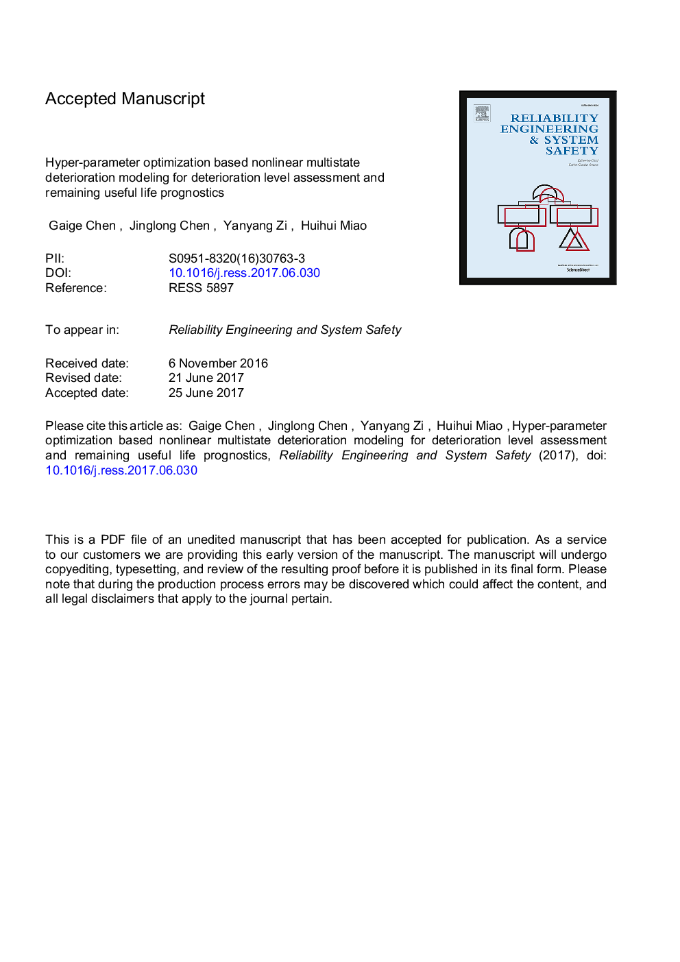 Hyper-parameter optimization based nonlinear multistate deterioration modeling for deterioration level assessment and remaining useful life prognostics