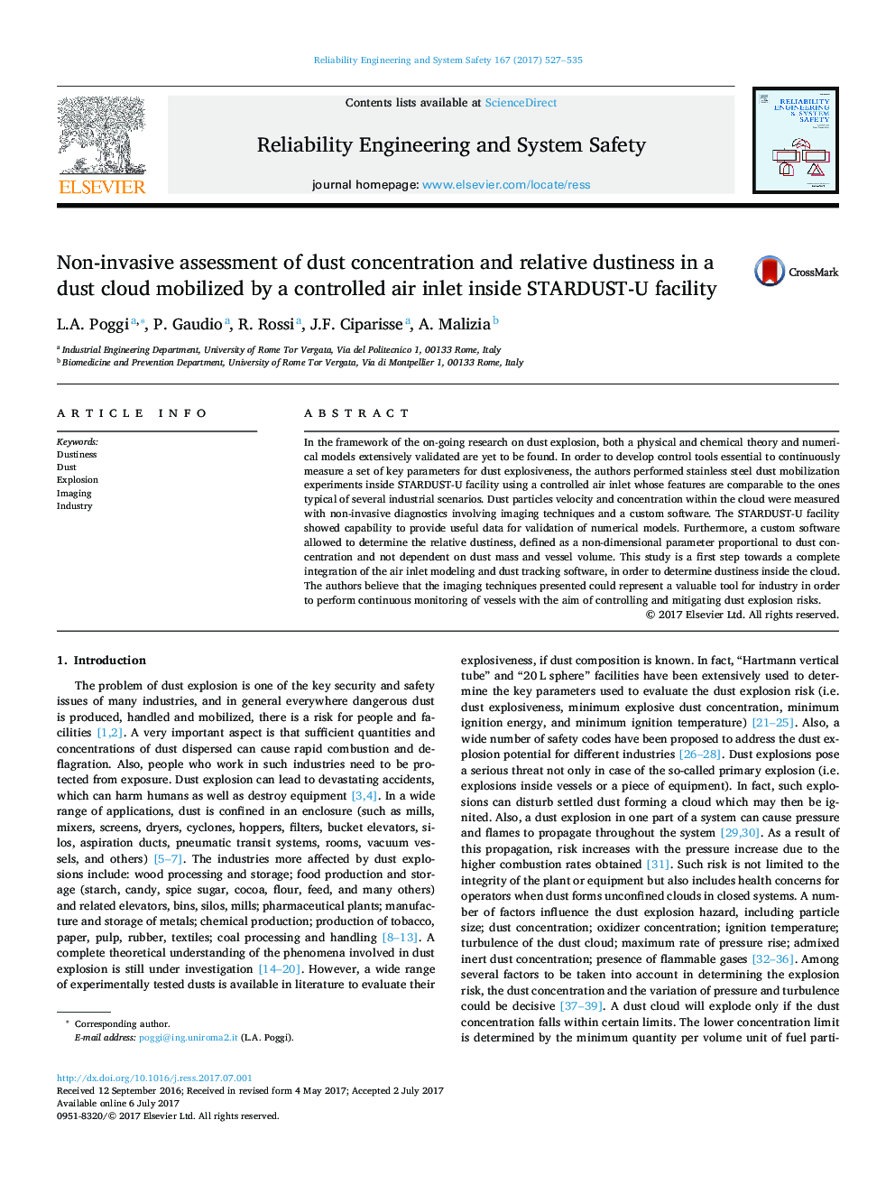 Non-invasive assessment of dust concentration and relative dustiness in a dust cloud mobilized by a controlled air inlet inside STARDUST-U facility