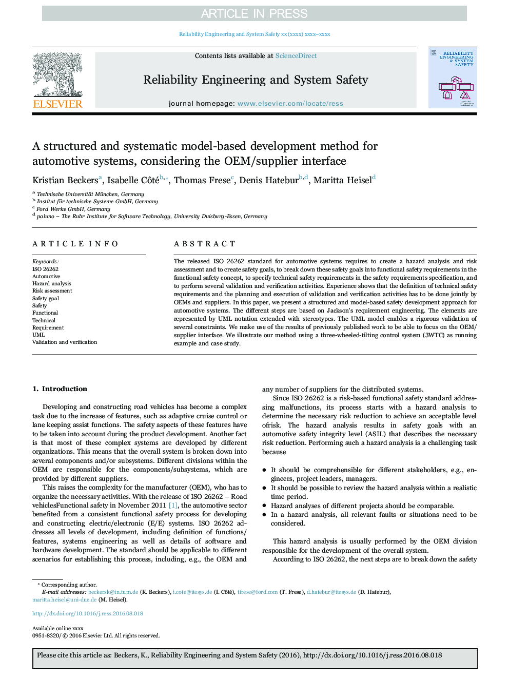 A structured and systematic model-based development method for automotive systems, considering the OEM/supplier interface