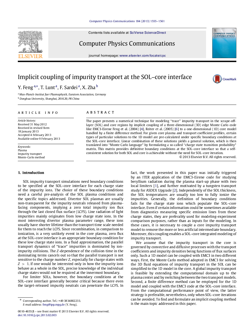 Implicit coupling of impurity transport at the SOL–core interface