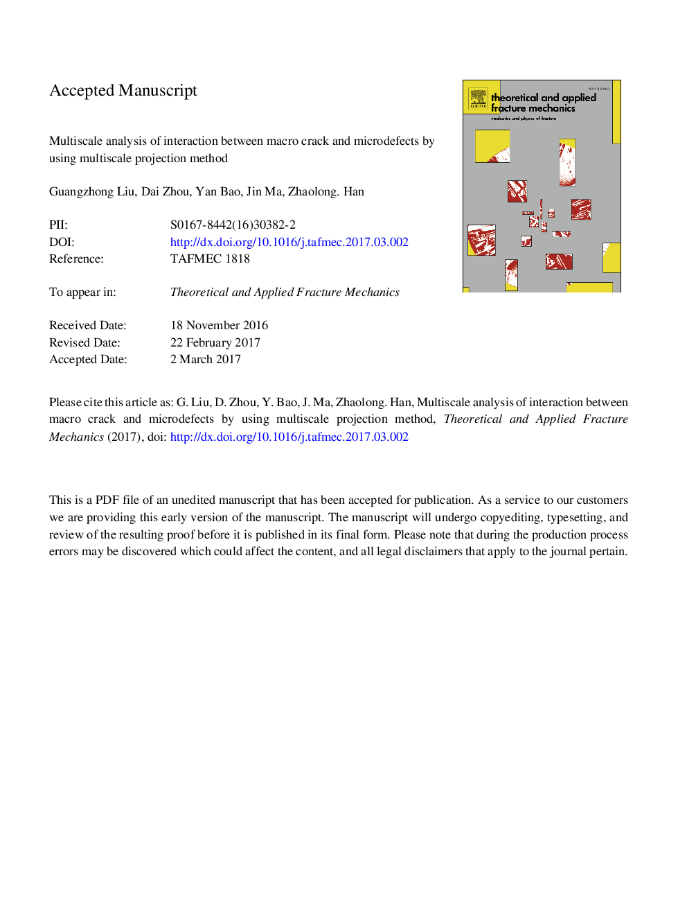 Multiscale analysis of interaction between macro crack and microdefects by using multiscale projection method