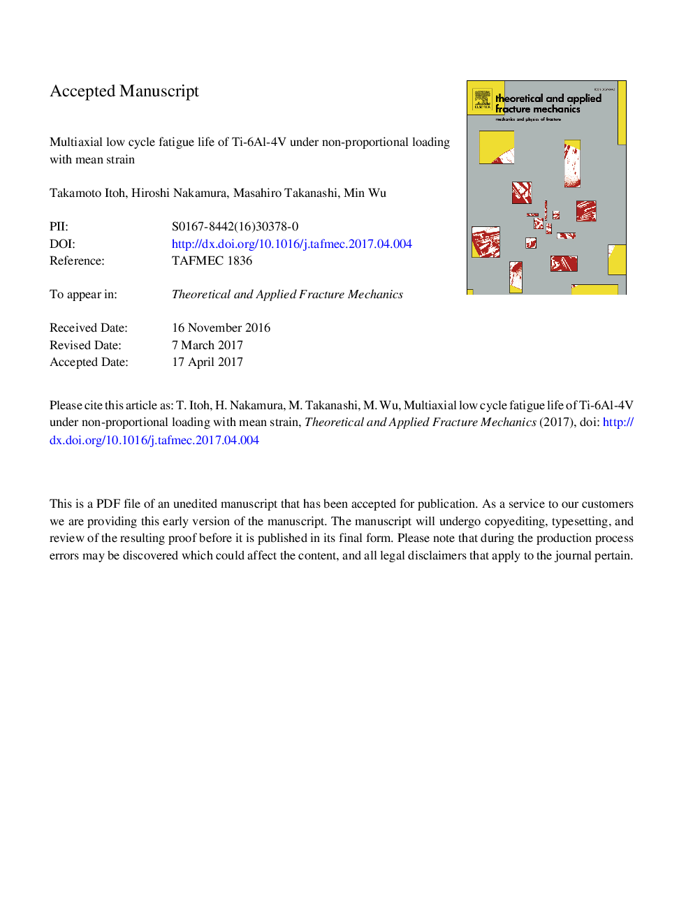 Multiaxial low cycle fatigue life of Ti-6Al-4V under non-proportional loading with mean strain