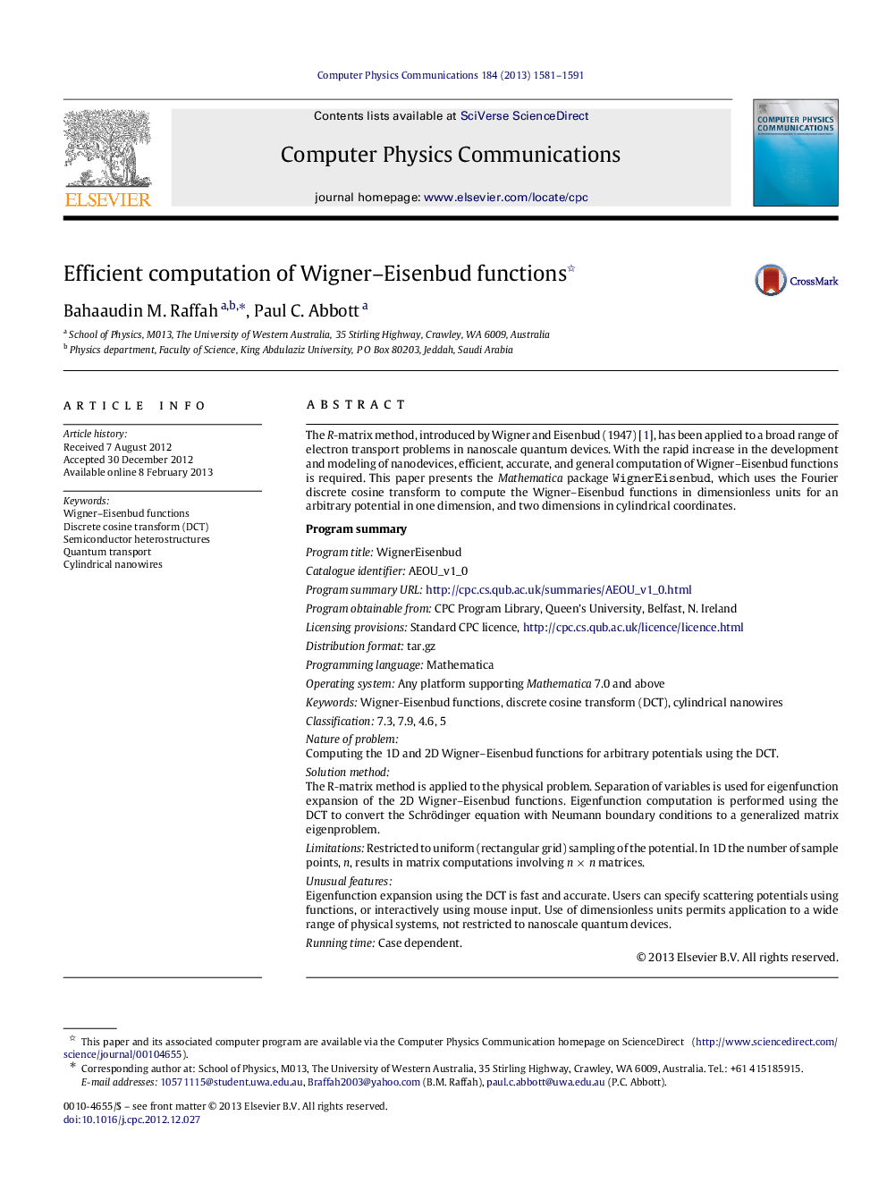 Efficient computation of Wigner–Eisenbud functions 