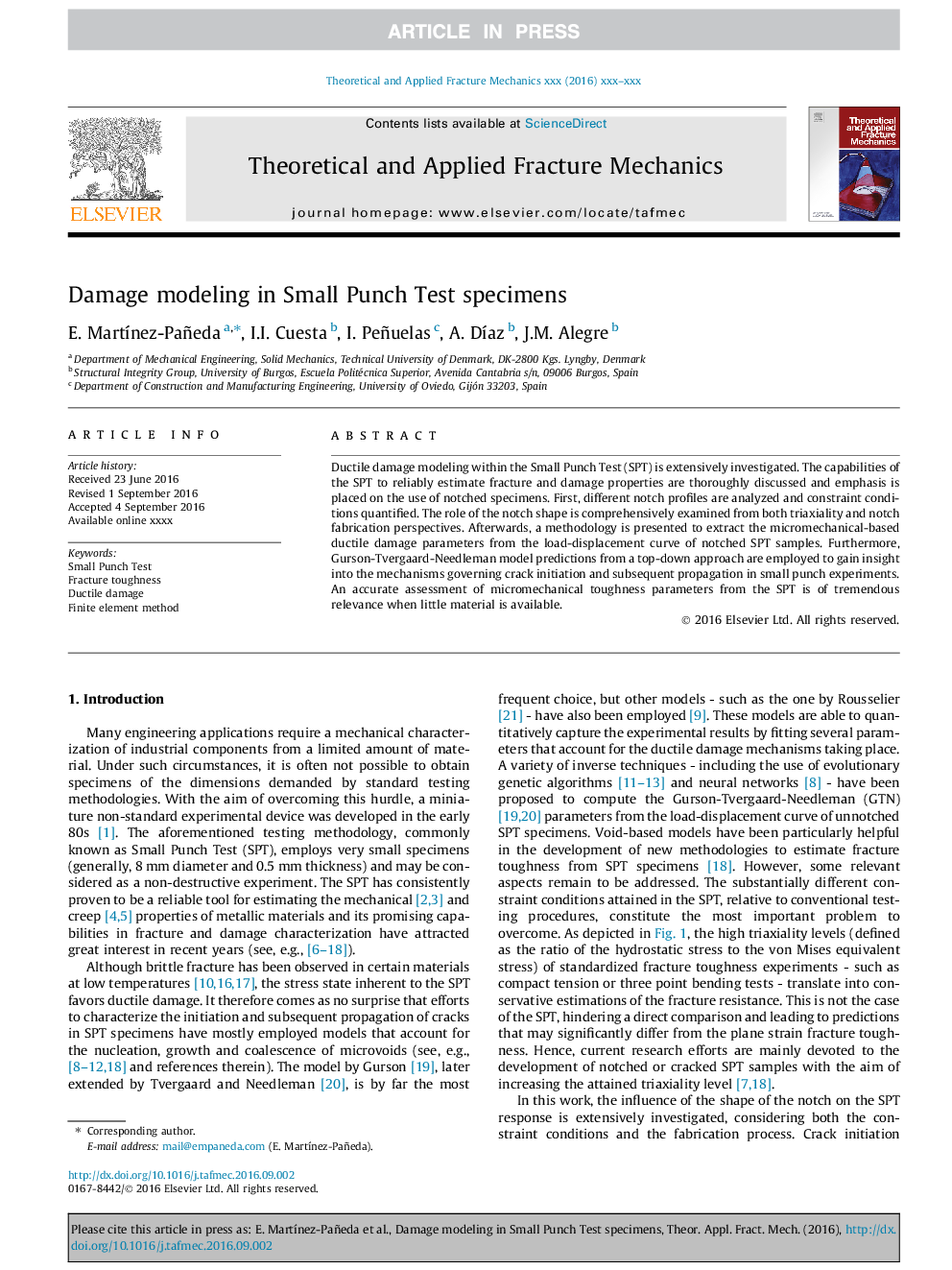 Damage modeling in Small Punch Test specimens