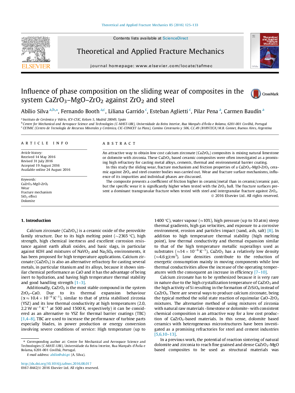 Influence of phase composition on the sliding wear of composites in the system CaZrO3-MgO-ZrO2 against ZrO2 and steel