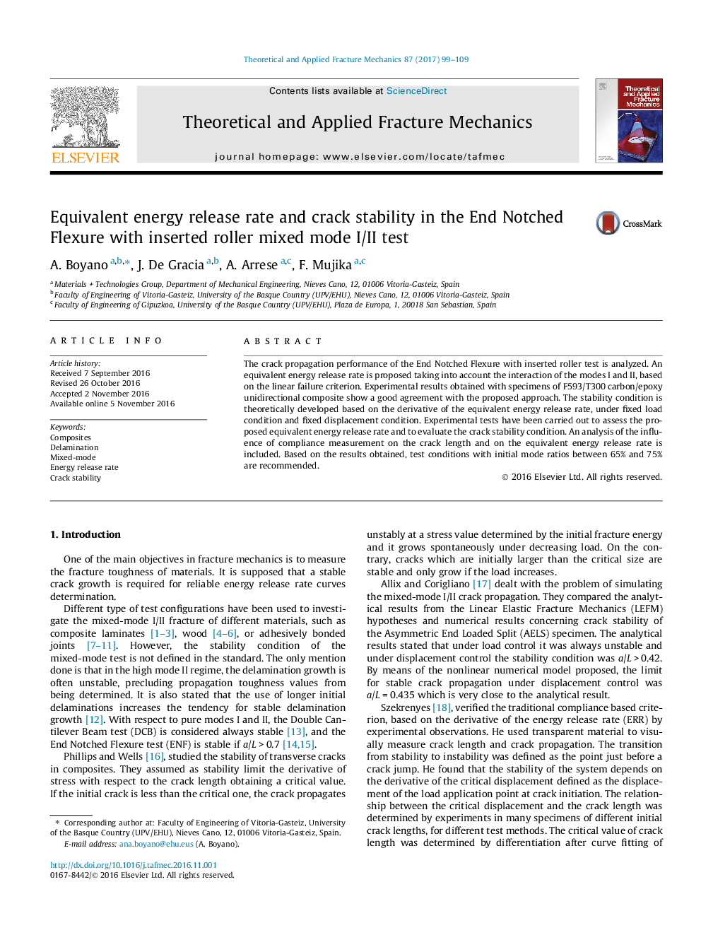 Equivalent energy release rate and crack stability in the End Notched Flexure with inserted roller mixed mode I/II test