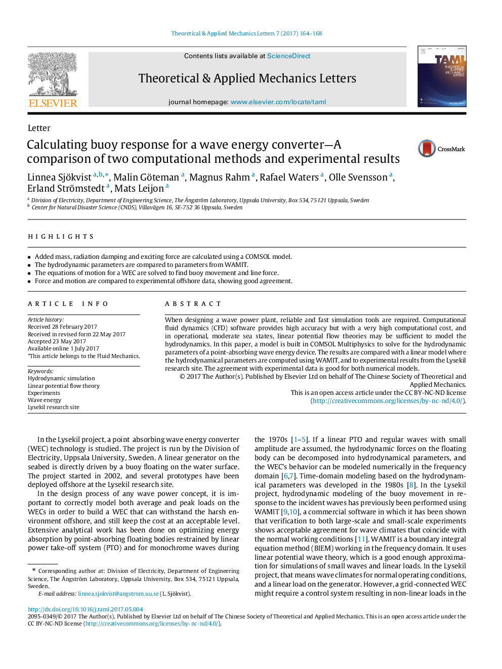 محاسبه پاسخ سوئیچ برای مبدل انرژی موج- مقایسه دو روش محاسباتی و نتایج تجربی 