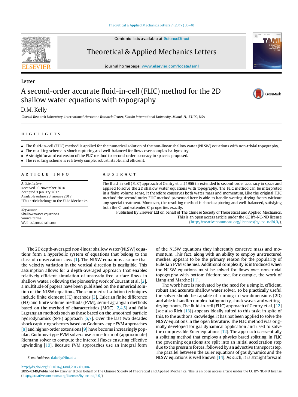 LetterA second-order accurate fluid-in-cell (FLIC) method for the 2D shallow water equations with topography