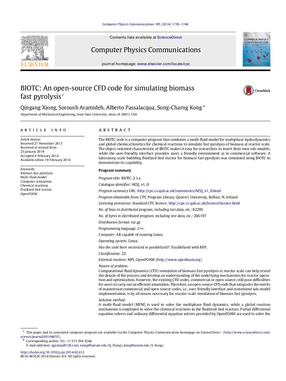 BIOTC: An open-source CFD code for simulating biomass fast pyrolysis 