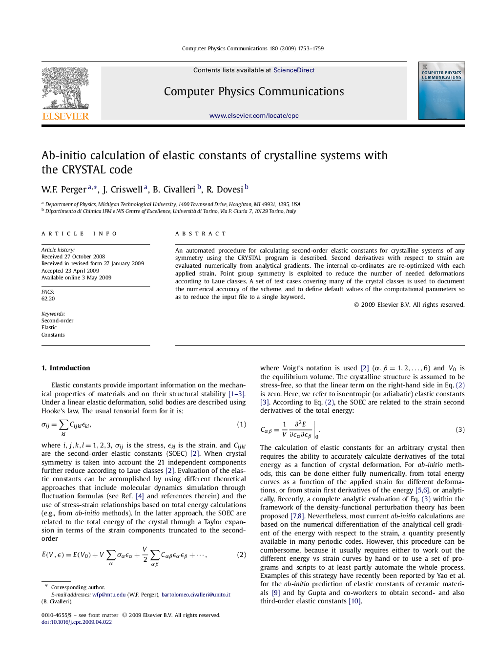 Ab-initio calculation of elastic constants of crystalline systems with the CRYSTAL code