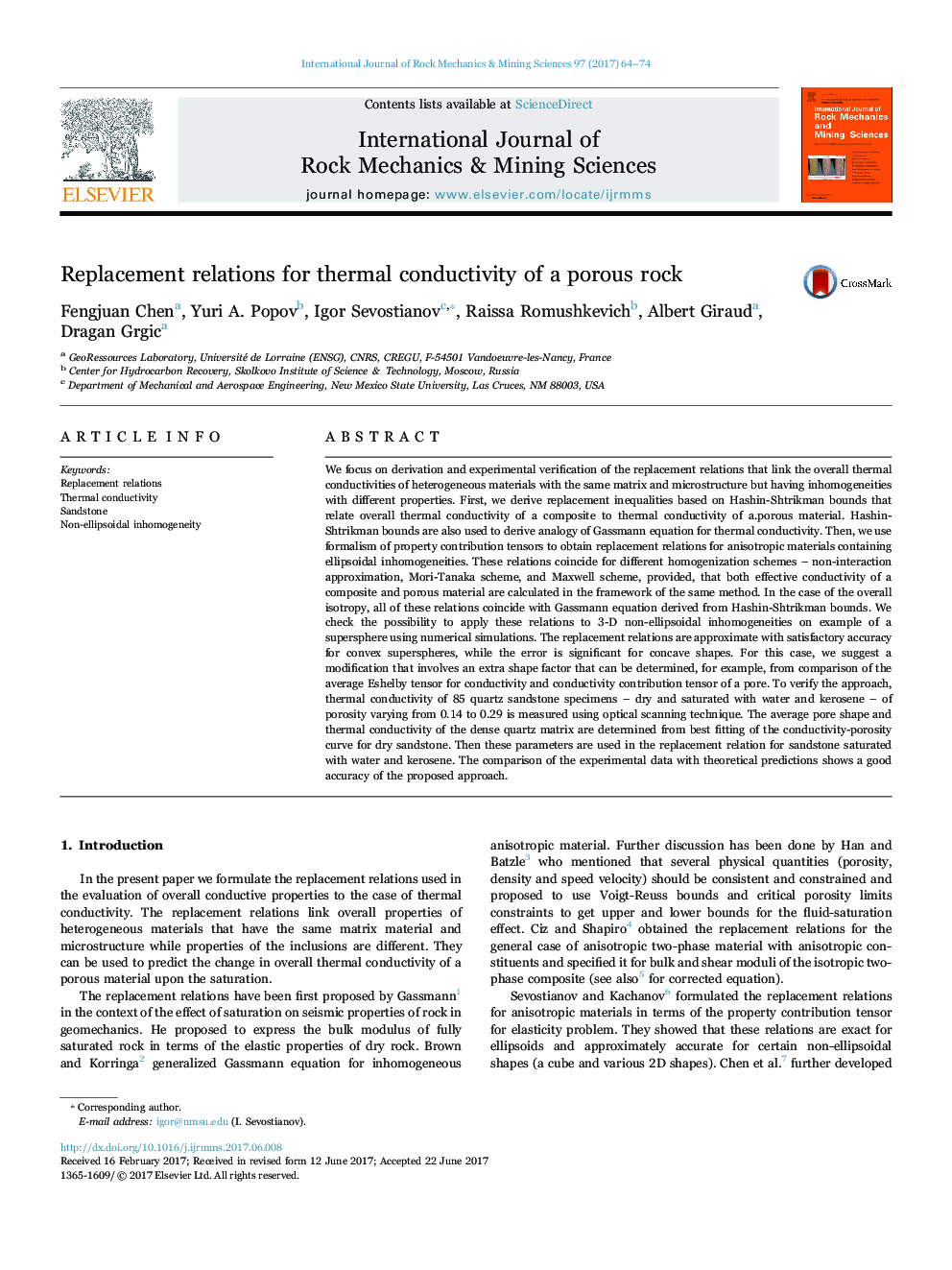 Replacement relations for thermal conductivity of a porous rock