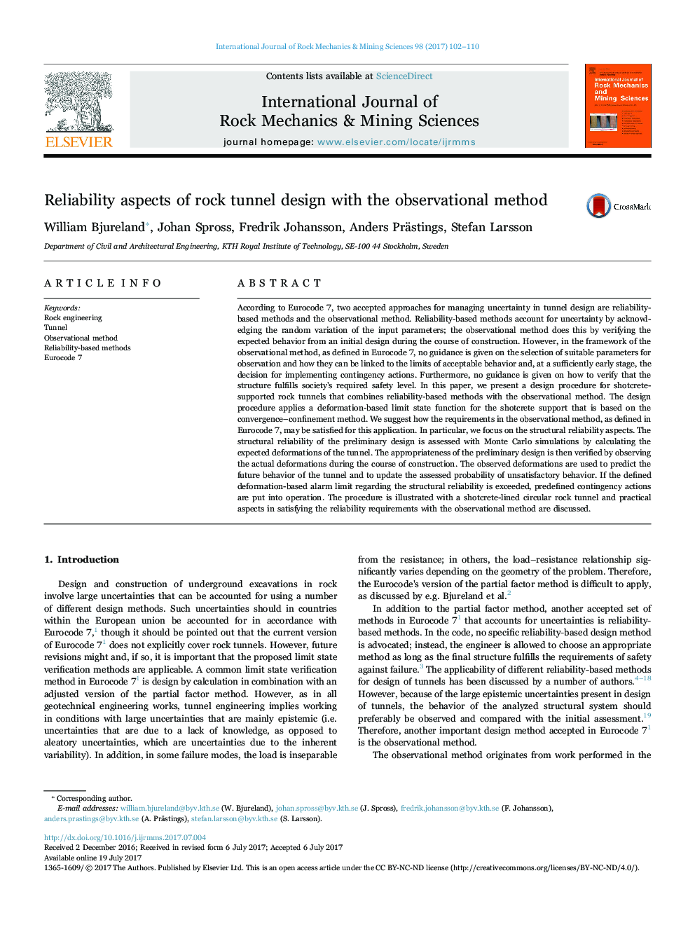 Reliability aspects of rock tunnel design with the observational method