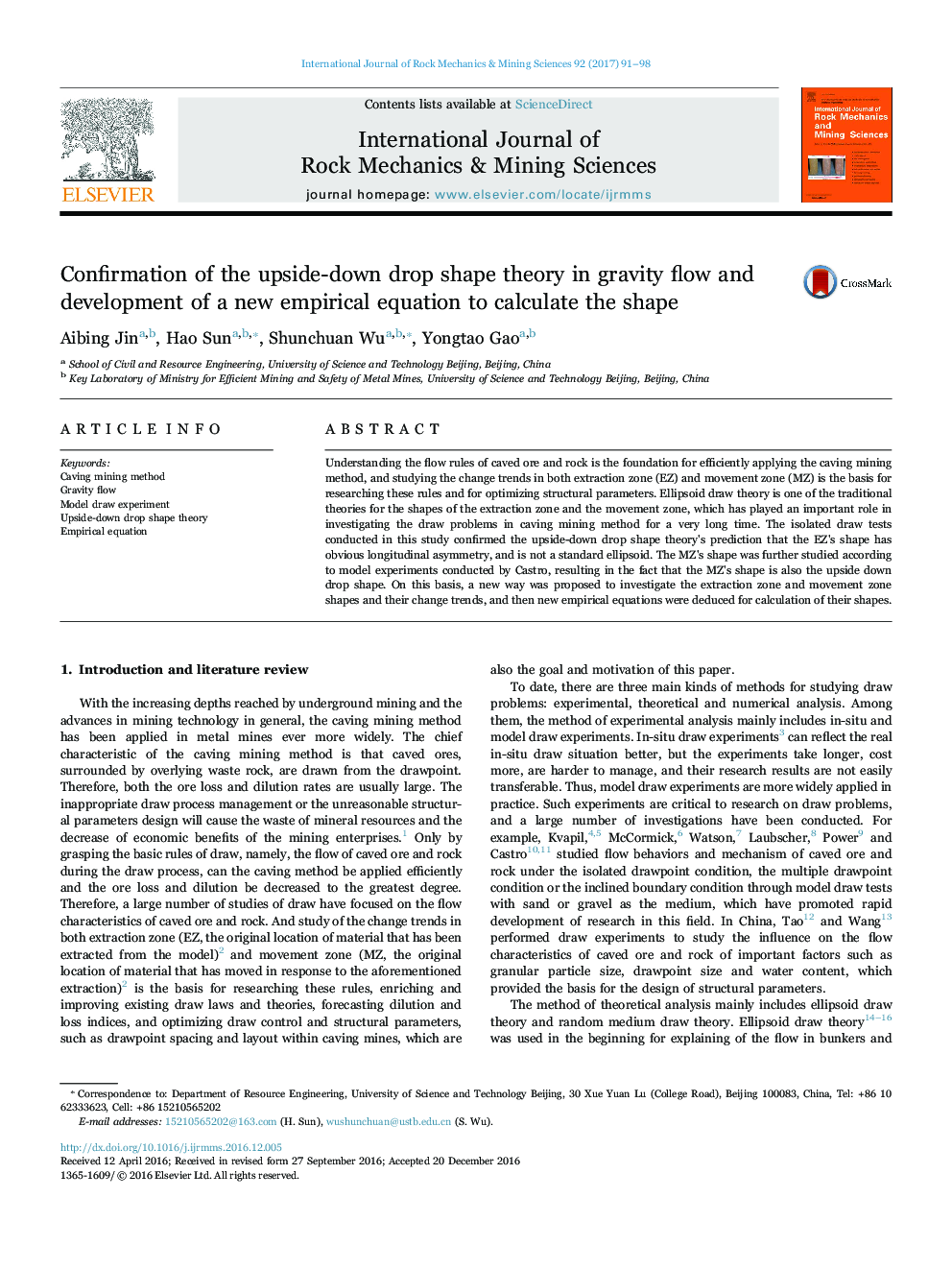 Confirmation of the upside-down drop shape theory in gravity flow and development of a new empirical equation to calculate the shape