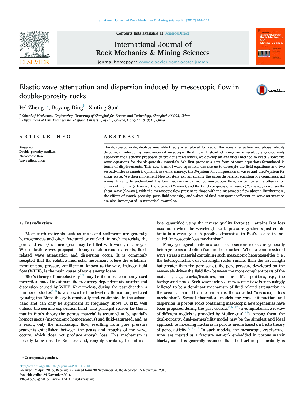 Elastic wave attenuation and dispersion induced by mesoscopic flow in double-porosity rocks