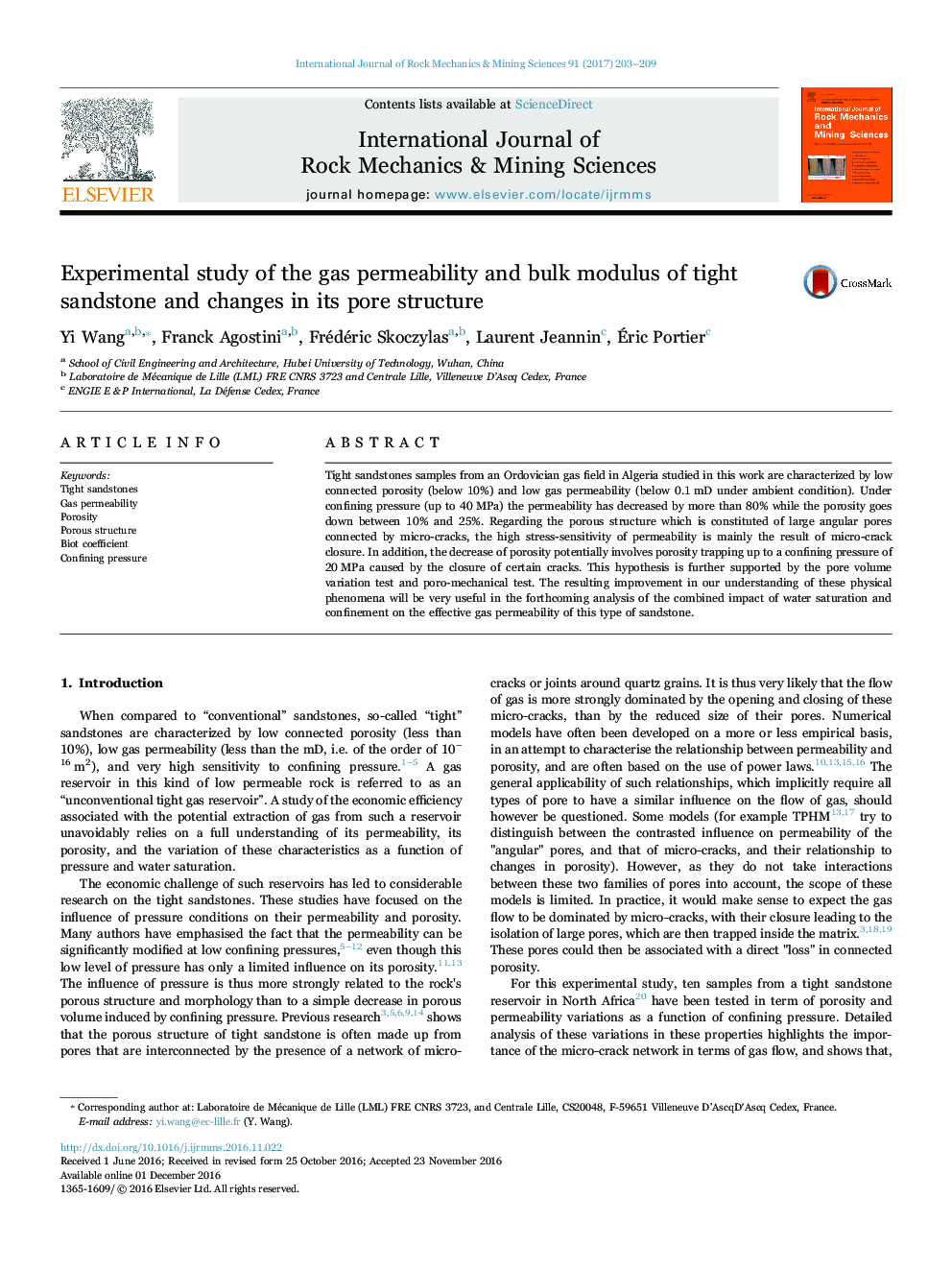 Experimental study of the gas permeability and bulk modulus of tight sandstone and changes in its pore structure