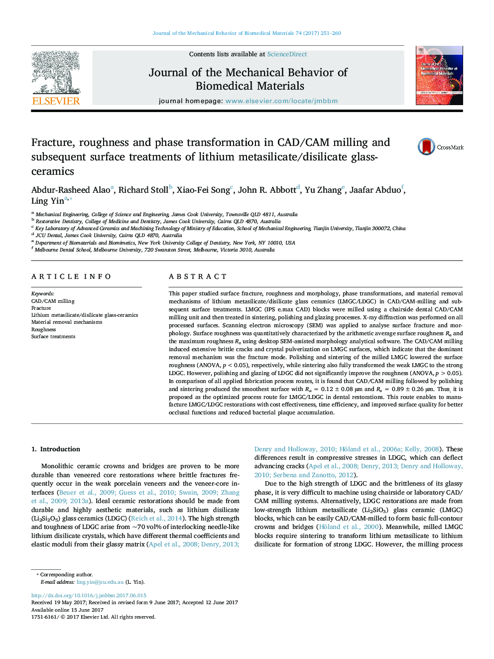 Fracture, roughness and phase transformation in CAD/CAM milling and subsequent surface treatments of lithium metasilicate/disilicate glass-ceramics