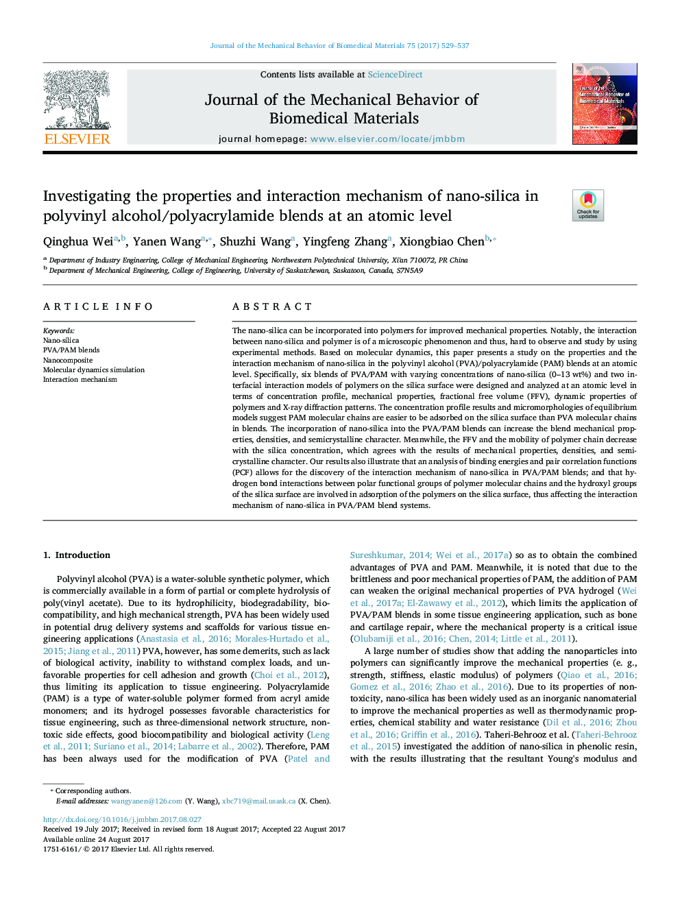 Investigating the properties and interaction mechanism of nano-silica in polyvinyl alcohol/polyacrylamide blends at an atomic level